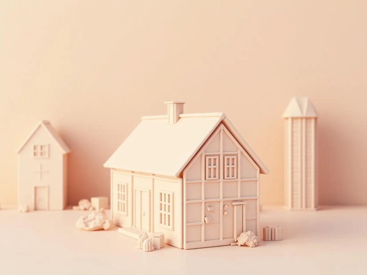 Une maison miniature entre deux immeubles