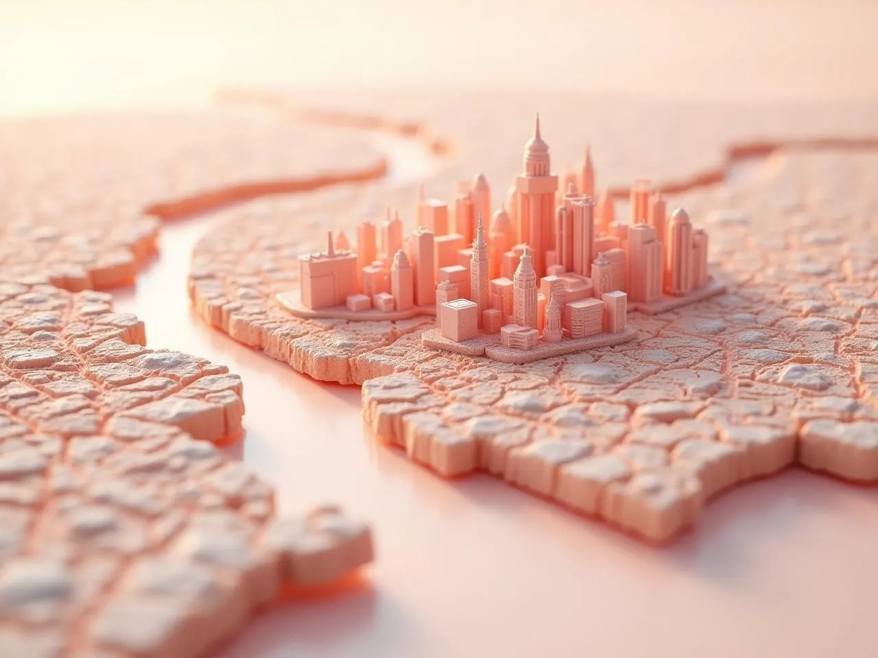 Une maquette de ville traversée par une rivière