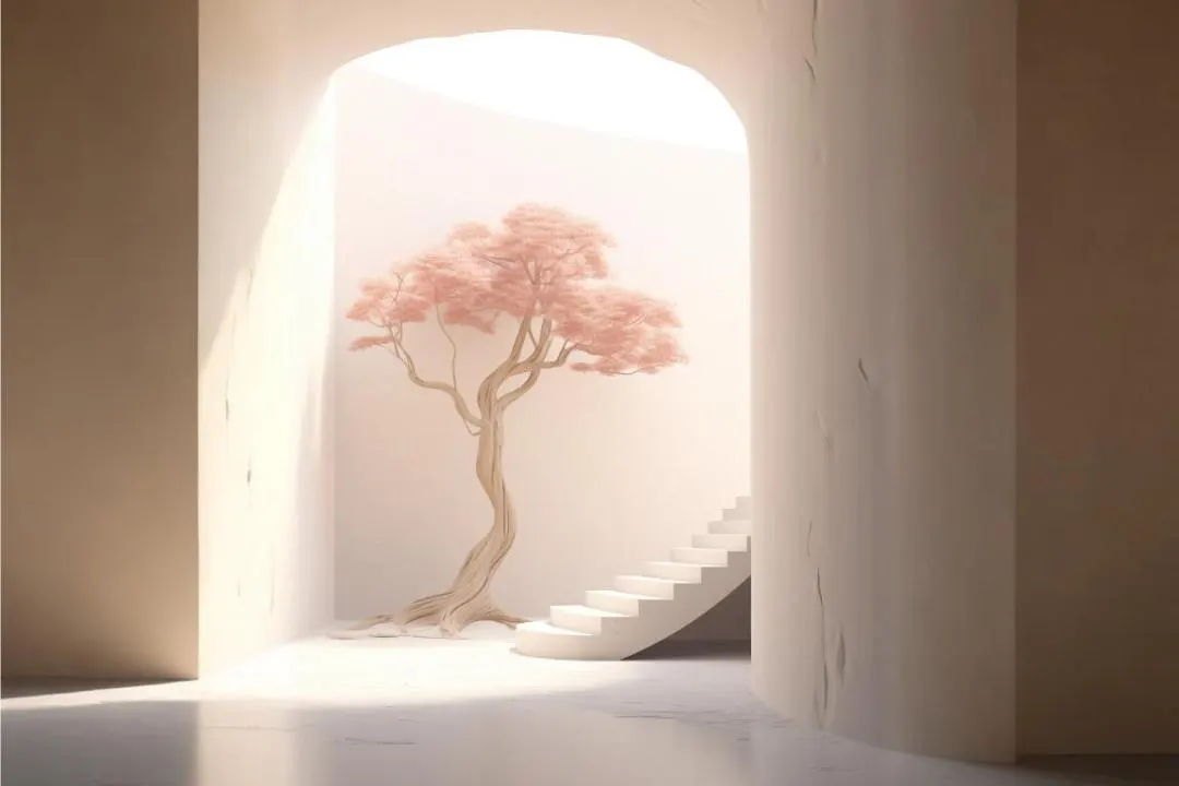 Un arbre au bout d’un couloir voûté