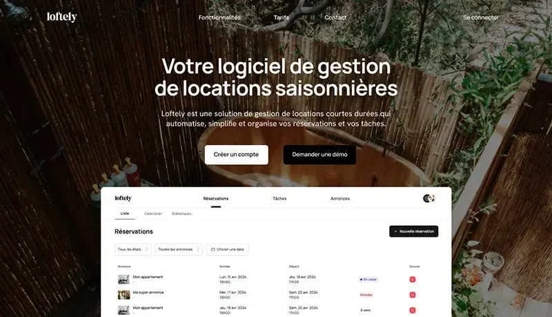 La page d’accueil de Loftely, avec la liste des réservations