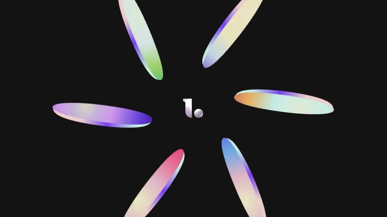 Le logo Loftely au centre de pétales colorés, sur fond noir