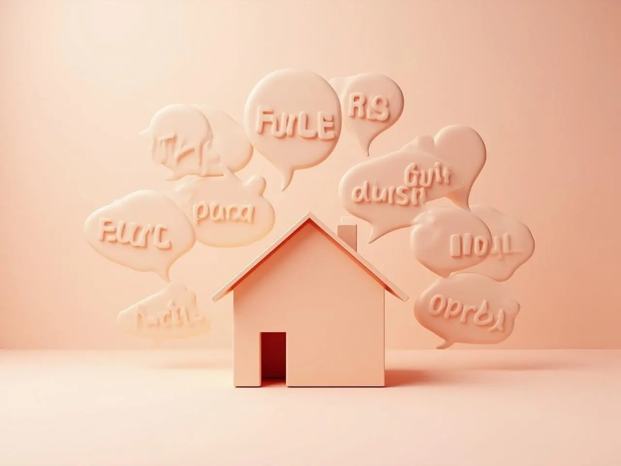 Une maison miniature entourée de bulles de dialogue