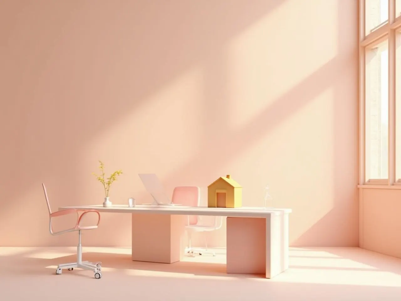 Un bureau vide devant une fenêtre