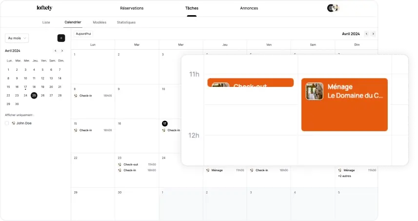 Planning gestion tache location saisonnières